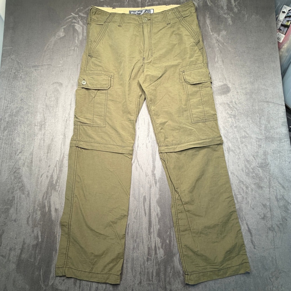 WearFirst Convertible Cargo Pants Mens 34x32 Olive Green Zip Off Hiking Utility